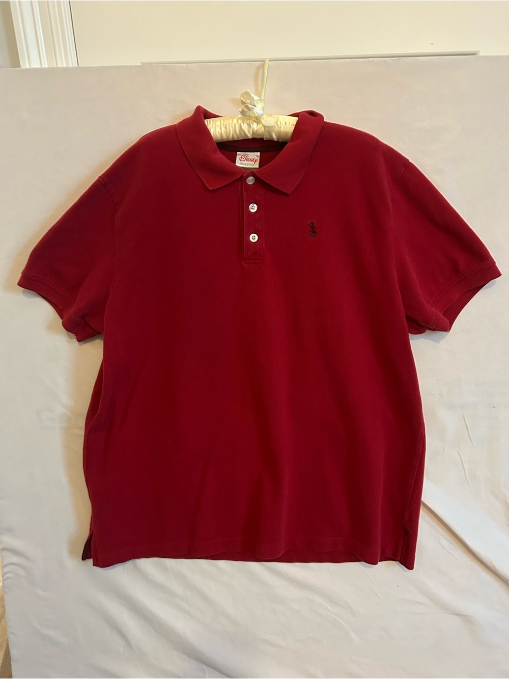 Disney Men's Burgundy Polo Shirt with Embroidered Mickey Mouse Logo